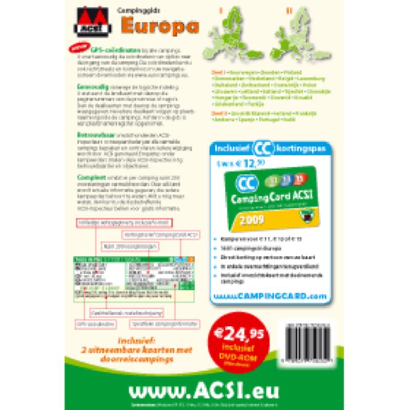 Achterkant van ACSI Campinggids Europa 2009 + ACSI Camping dvd-rom Europa 2009