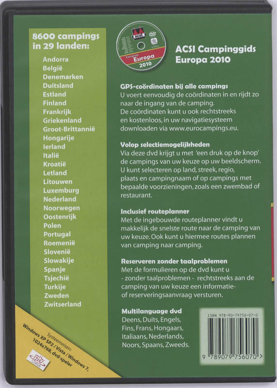 Achterkant van ACSI Camping Europa 2010