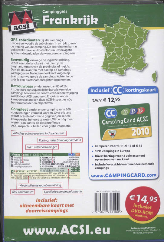 Achterkant van ACSI Campinggids Frankrijk 2010 + ACSI camping CD-ROM Frankrijk 2010