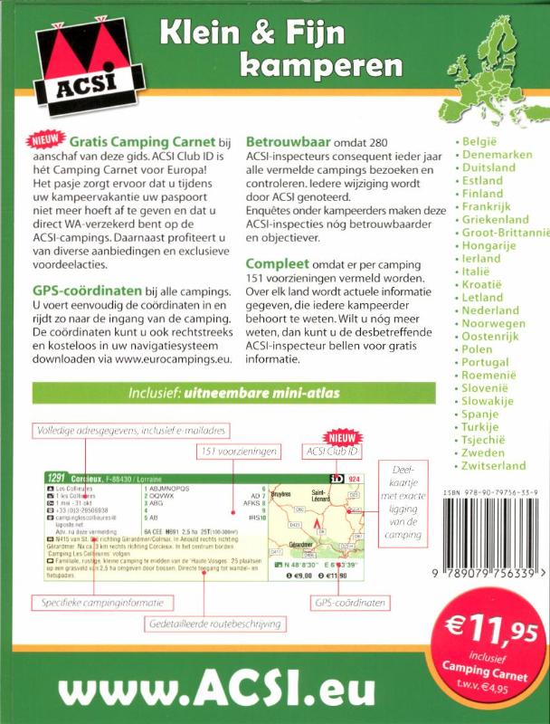 Achterkant van ACSI Klein & Fijn Kamperen Gids 2012