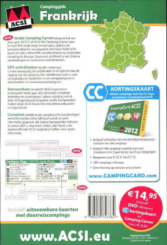 Achterkant van ACSI Campinggids Frankrijk 2012