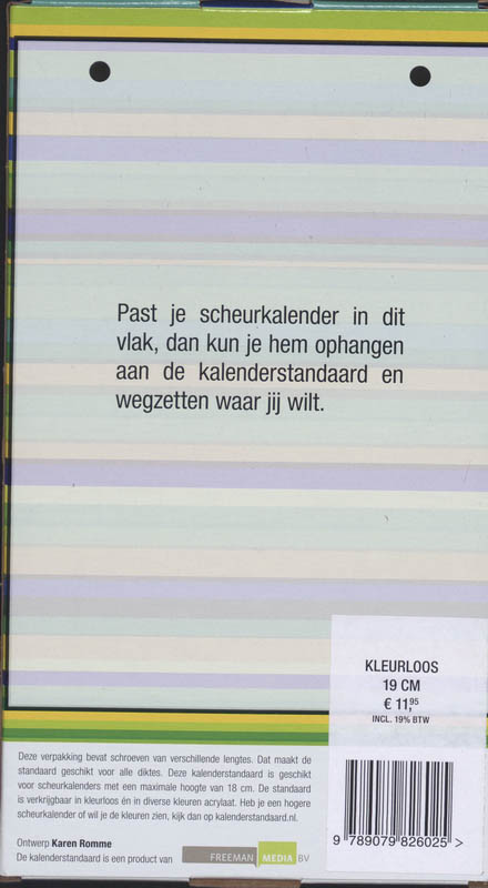 Achterkant van Scheurkalenderstandaard, kleurloos 19 cm
