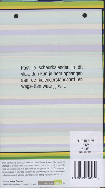 Achterkant van Scheurkalenderstandaard, fluo blauw 18 cm