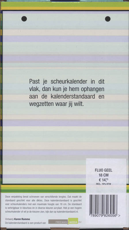 Achterkant van Scheurkalenderstandaard, fluo geel 18 cm