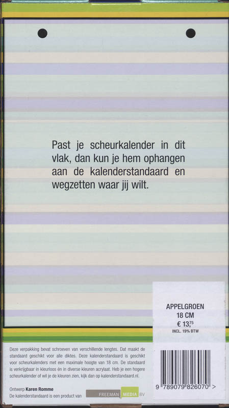Achterkant van Scheurkalenderstandaard, appelgroen 18 cm