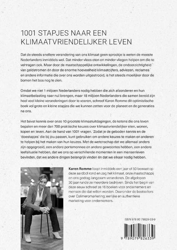 Achterkant van 1001 stapjes naar een klimaatvriendelijker leven