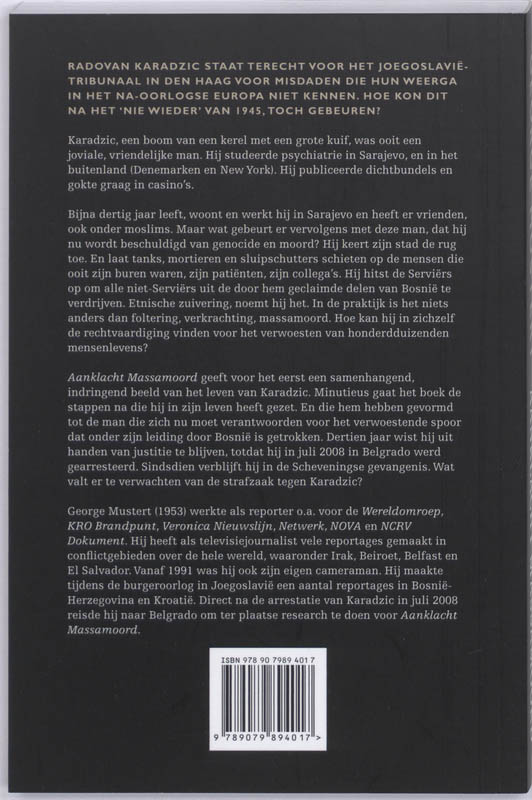 Achterkant van Aanklacht Massamoord : Radovan Karadzic