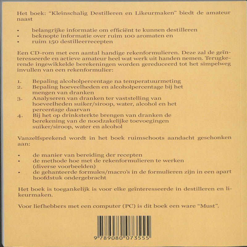 Achterkant van Kleinschalig destilleren en likeurmaken