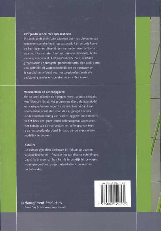 Achterkant van Vastgoedrekenen met spreadsheets
