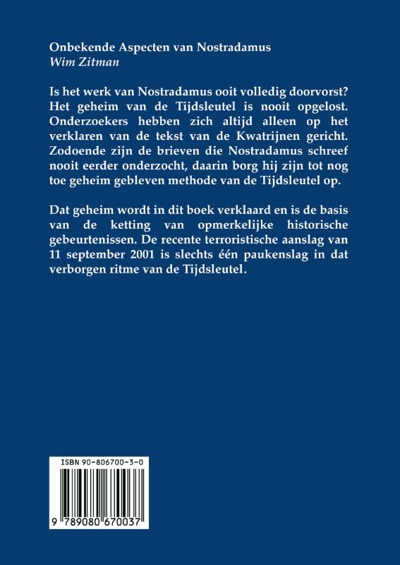 Achterkant van Onbekende aspecten van Nostradamus