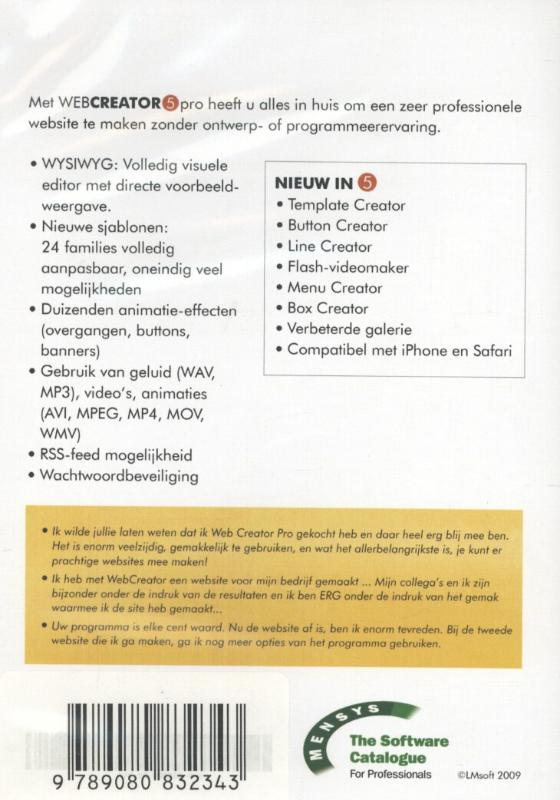 Achterkant van WebCreator 5 Pro