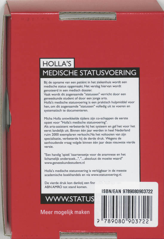 Achterkant van Holla's medische statusvoering