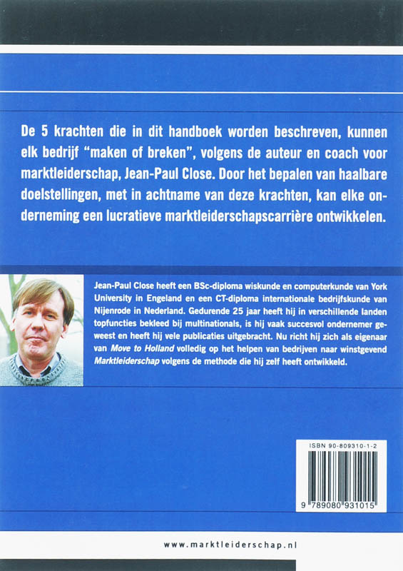 Achterkant van Handboek voor de (toekomstige) Marktleider