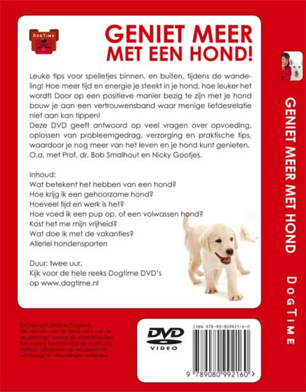 Achterkant van Geniet meer ... met een hond!