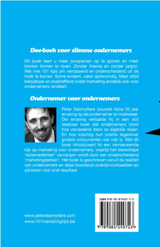 Achterkant van 101 marketingtips voor ondernemers