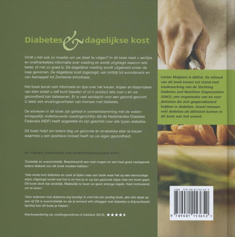 Achterkant van Diabetes en dagelijkse kost