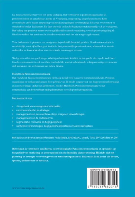 Achterkant van Handboek Pensioencommunicatie