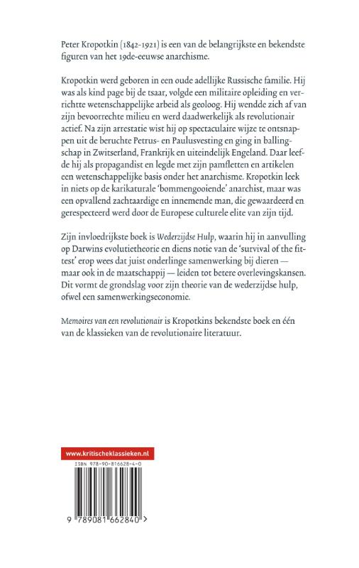 Achterkant van Memoires van een revolutionair