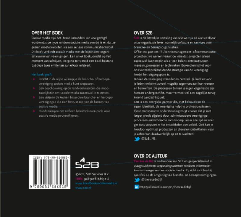 Achterkant van Handboek Sociale Media voor Branche- en beroepsorganisaties