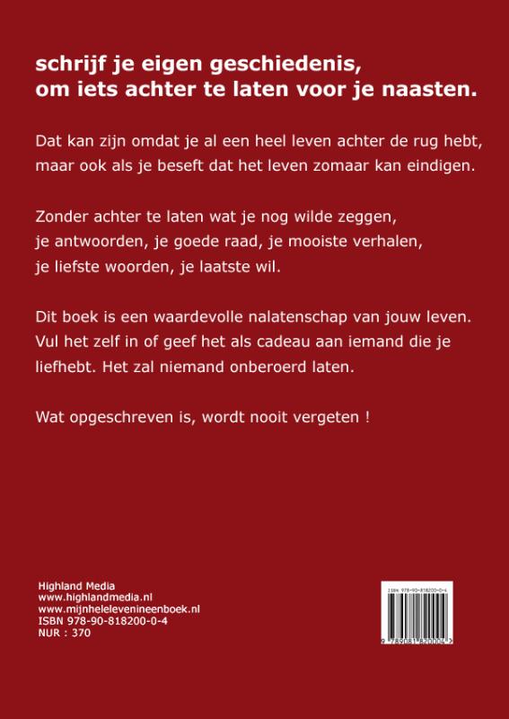 Achterkant van mijn hele leven in een boek