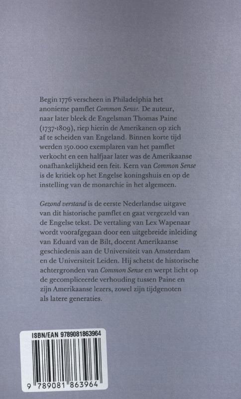 Achterkant van Gezond verstand; common sense