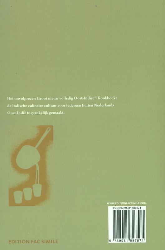 Achterkant van Groot nieuw volledig Oost-Indisch kookboek