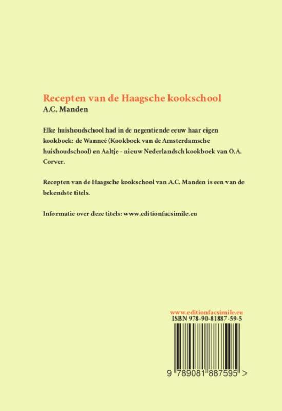 Achterkant van Recepten van de Haagsche kookschool