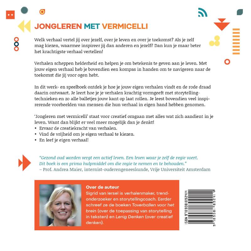 Achterkant van Jongleren met vermicelli