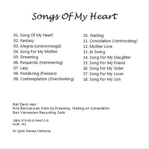 Achterkant van CD Songs Of My Heart