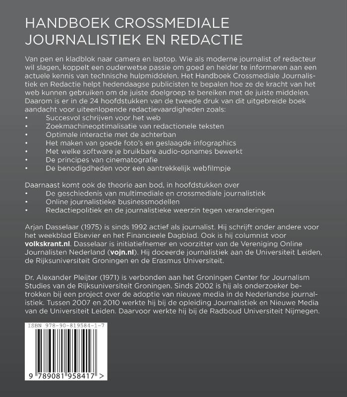 Achterkant van Handboek Crossmediale Journalistiek en Redactie