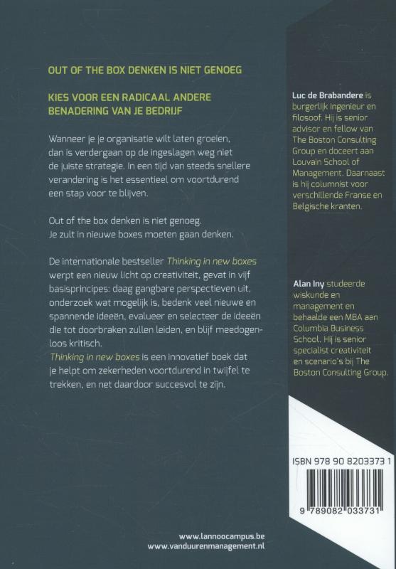 Achterkant van Thinking in new boxes
