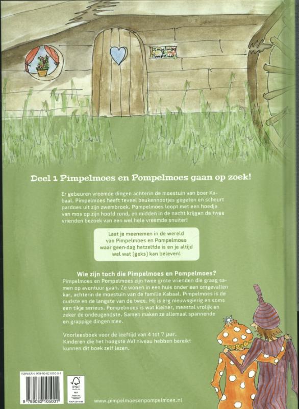Achterkant van Pimpelmoes en Pompelmoes gaan op zoek