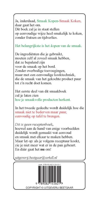 Achterkant van Smaak kopen smaak koken