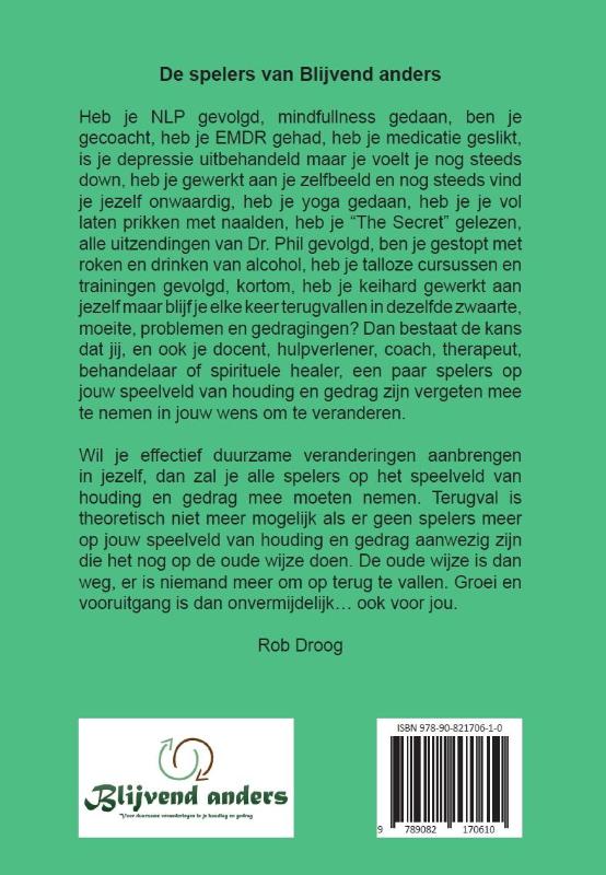 Achterkant van De spelers van Blijvend anders