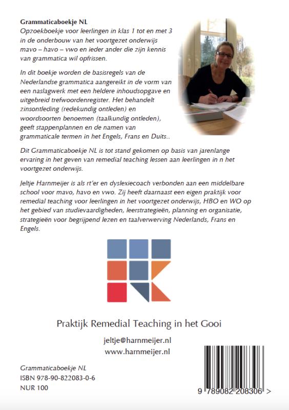 Achterkant van Grammaticaboekje NL