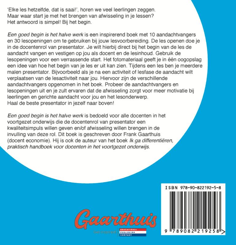 Achterkant van Een goed begin is het halve werk