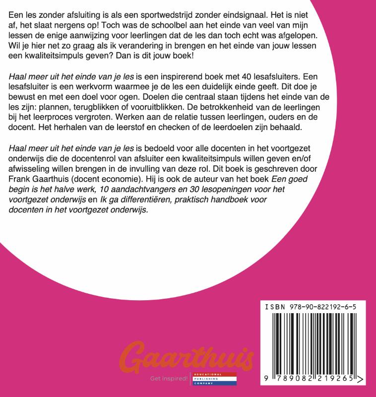 Achterkant van Haal meer uit het einde van je les