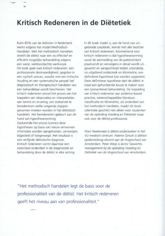 Achterkant van Kritisch redeneren in de diëtetiek
