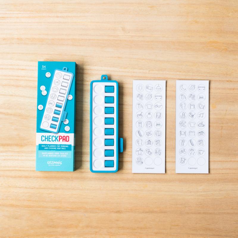 Achterkant van Checkpad blauw