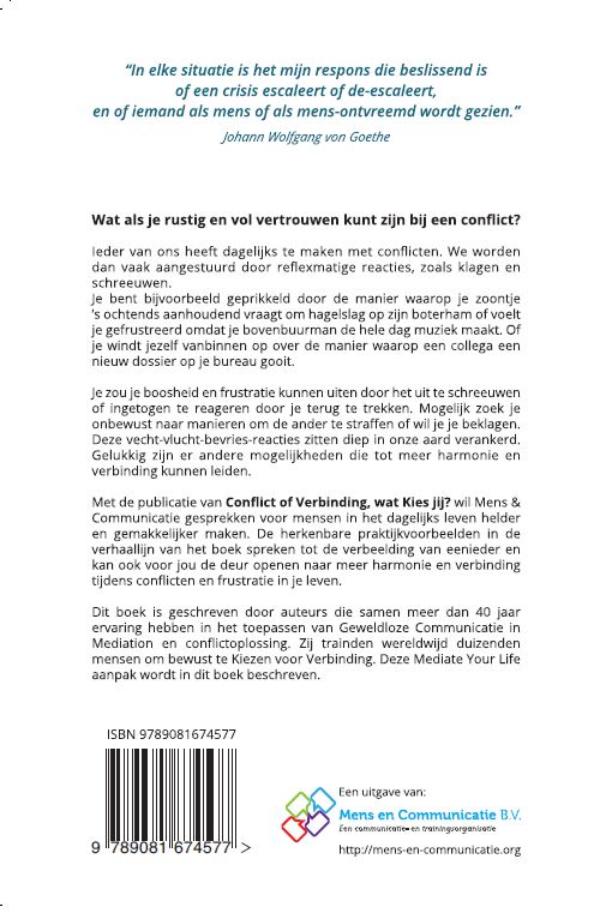 Achterkant van Conflict of verbinding, wat kies jij?