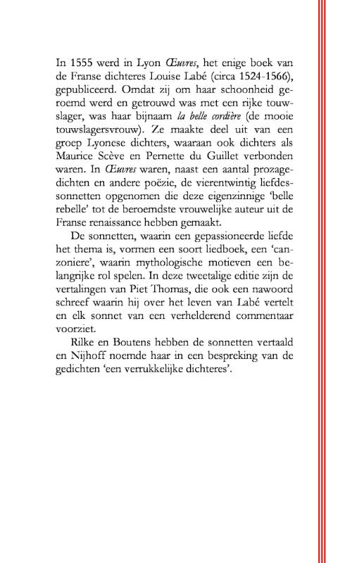 Achterkant van Sonnetten