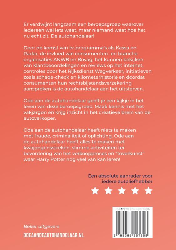 Achterkant van Ode aan de autohandelaar