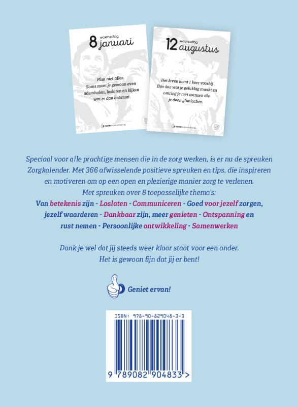 Achterkant van Spreuken Zorgkalender 2020
