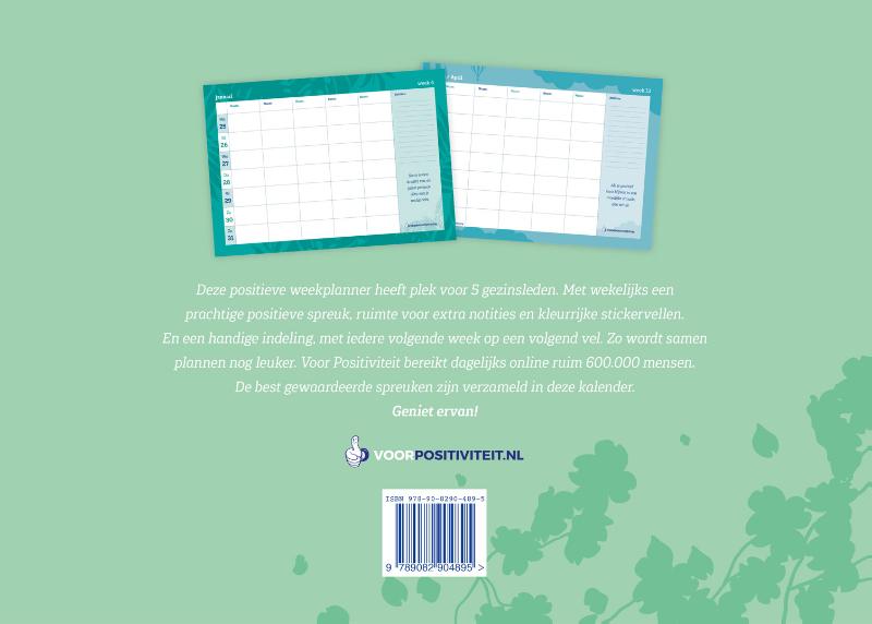 Achterkant van Familieplanner positieve spreuken 2021