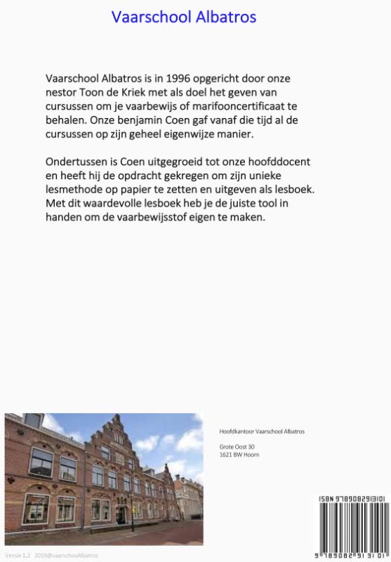 Achterkant van Vaarbewijs boek van Vaarschool Albatros