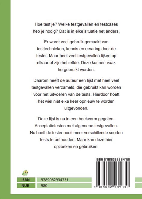 Achterkant van Acceptatietesten met algemene testgevallen