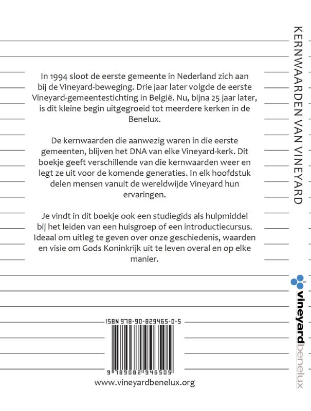 Achterkant van Kernwaarden van Vineyard