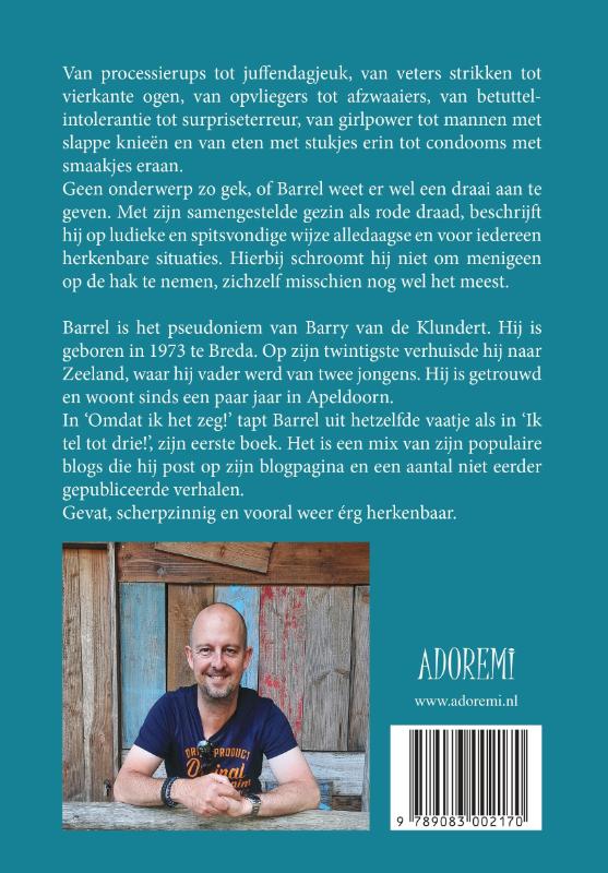 Achterkant van OMDAT IK HET ZEG!