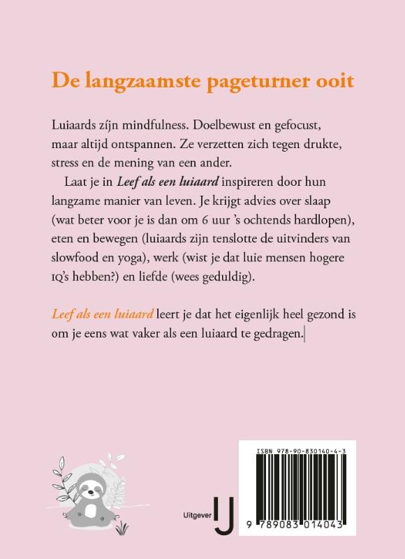 Achterkant van Leef als een luiaard