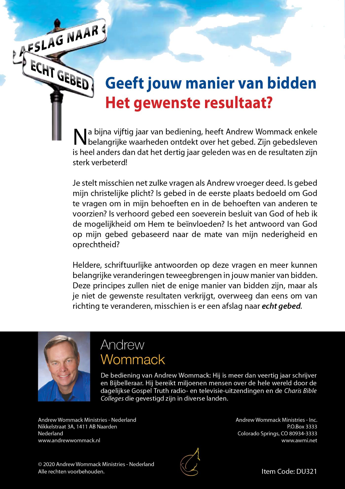 Achterkant van Afslag naar echt gebed